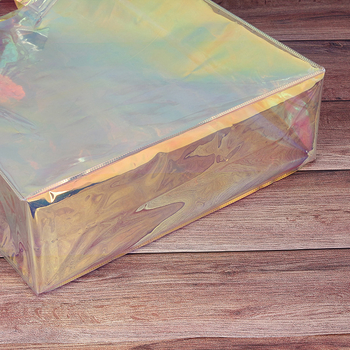 Lézeres PVC bevásárló táska TPU ruházati csomagoláshoz és smink tárolásához, 50-Silk dupla réteg, Yazhong márka, ajándékcsomagoláshoz