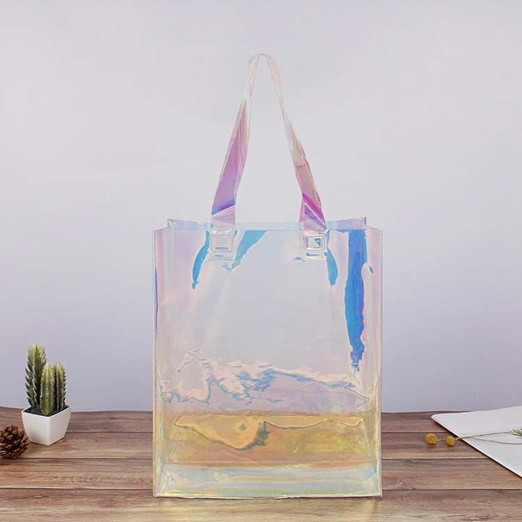 Lézeres PVC bevásárló táska TPU ruházati csomagoláshoz és smink tárolásához, 50-Silk dupla réteg, Yazhong márka, ajándékcsomagoláshoz