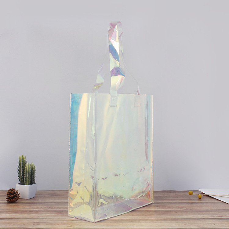 Lézeres PVC bevásárló táska TPU ruházati csomagoláshoz és smink tárolásához, 50-Silk dupla réteg, Yazhong márka, ajándékcsomagoláshoz