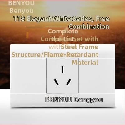 Benyou 118‑тип стенен превключвател панел със скрит монтаж, 1 гнездо, 5 дупки, едно/двойно управление, 15-дупкови и 9-дупкови захранващи контакти, 3C сертифициран, 50–440V