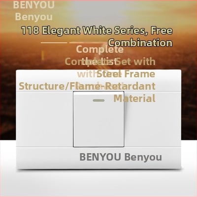 Benyou 118‑тип стенен превключвател панел със скрит монтаж, 1 гнездо, 5 дупки, едно/двойно управление, 15-дупкови и 9-дупкови захранващи контакти, 3C сертифициран, 50–440V