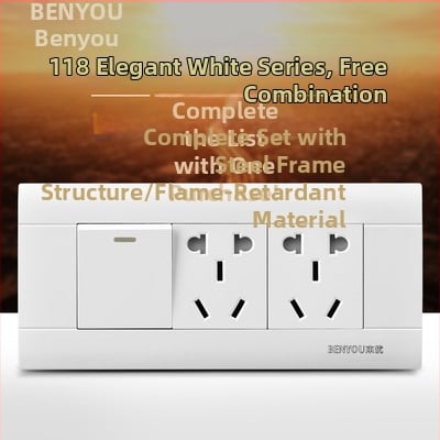 Benyou 118‑тип стенен превключвател панел със скрит монтаж, 1 гнездо, 5 дупки, едно/двойно управление, 15-дупкови и 9-дупкови захранващи контакти, 3C сертифициран, 50–440V
