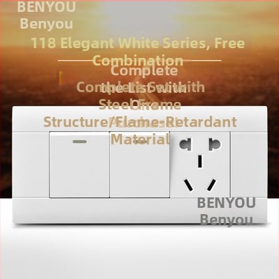 Benyou 118‑тип стенен превключвател панел със скрит монтаж, 1 гнездо, 5 дупки, едно/двойно управление, 15-дупкови и 9-дупкови захранващи контакти, 3C сертифициран, 50–440V