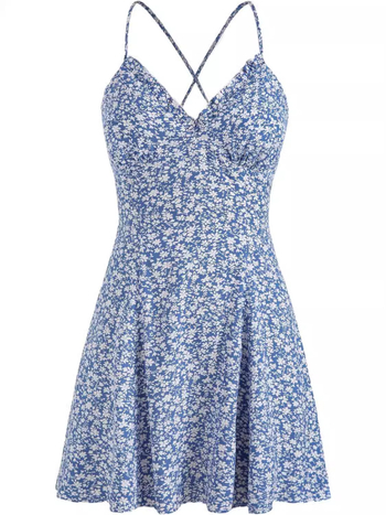 Rochie mini de vară pentru femei, decolteu halter, imprimeu floral, material poliester-spandex, talie elastică, fără mâneci