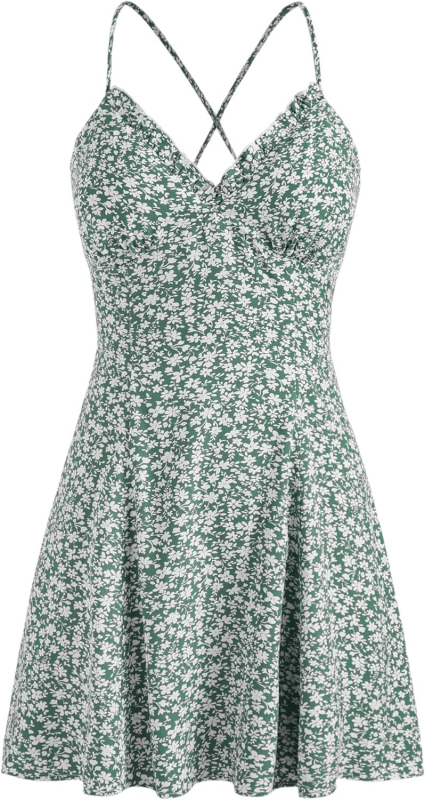Rochie mini de vară pentru femei, decolteu halter, imprimeu floral, material poliester-spandex, talie elastică, fără mâneci