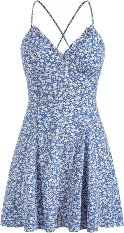 Rochie mini de vară pentru femei, decolteu halter, imprimeu floral, material poliester-spandex, talie elastică, fără mâneci