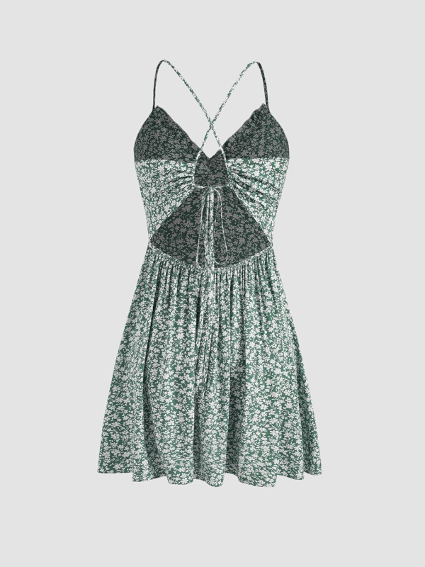 Rochie mini de vară pentru femei, decolteu halter, imprimeu floral, material poliester-spandex, talie elastică, fără mâneci