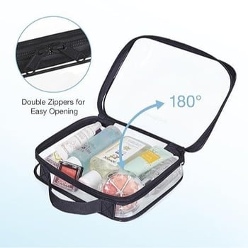 Geantă transparentă din PVC cu fermoar pentru cosmetice, geantă de călătorie portabilă, geantă PVC multifuncțională cu imprimare logo personalizat