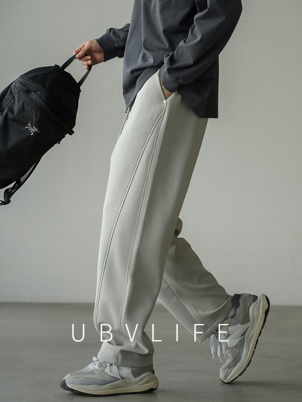 Férfiak számára készült mindennapi sportnadrág — egyenes szabású, középmagas derék, húzózsinóros zárás, lélegző poliészter-pamut-spandex keverék (51/41/8), egyszínű, őszi 2025