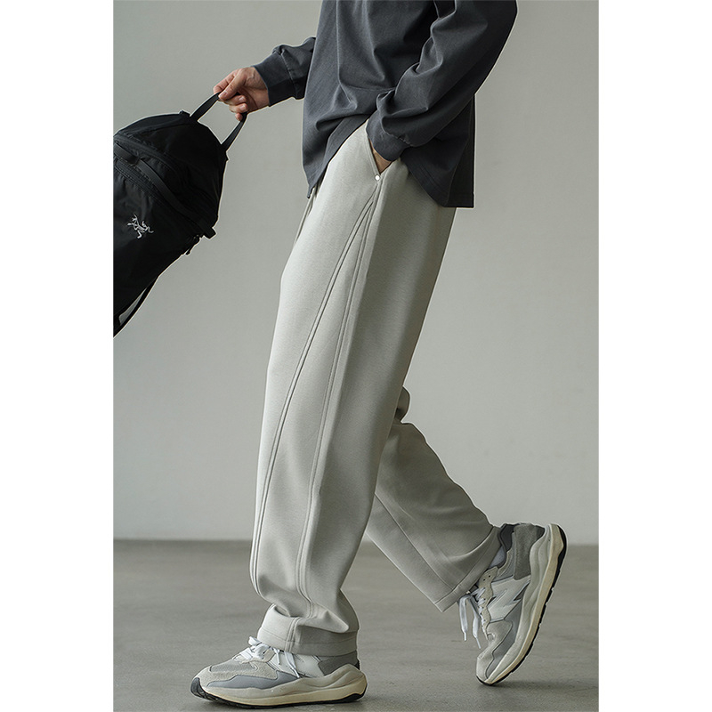 Férfiak számára készült mindennapi sportnadrág — egyenes szabású, középmagas derék, húzózsinóros zárás, lélegző poliészter-pamut-spandex keverék (51/41/8), egyszínű, őszi 2025