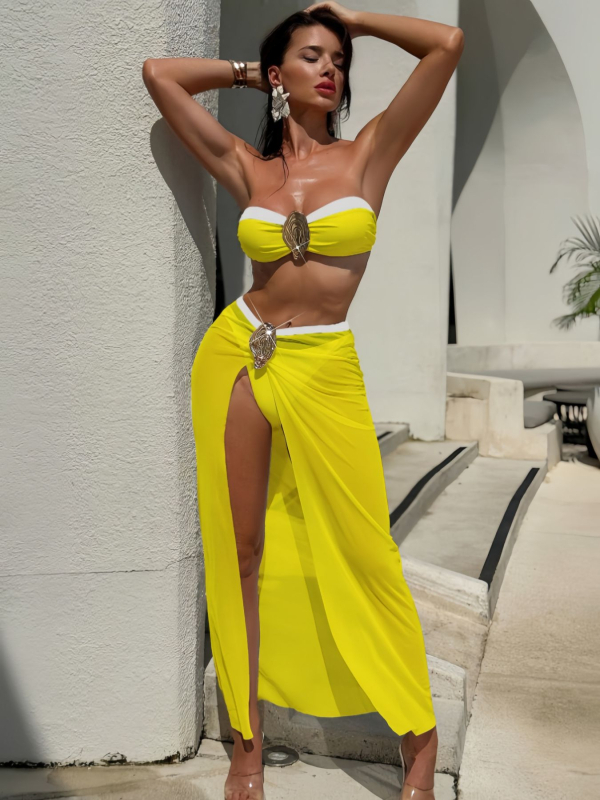 Háromrészes fürdőruha szett hosszú szoknyával, nylon 80%, poliészter bélés 95%, melltartó párnázás beépített, stílus: sexy, friss és tiszta, női úszáshoz