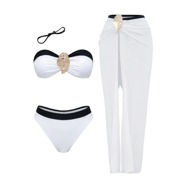 Háromrészes fürdőruha szett hosszú szoknyával, nylon 80%, poliészter bélés 95%, melltartó párnázás beépített, stílus: sexy, friss és tiszta, női úszáshoz