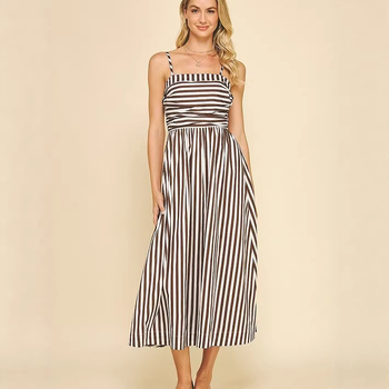Rochie halter lungă, în dungă, poliester, fără mâneci, stil euro-american