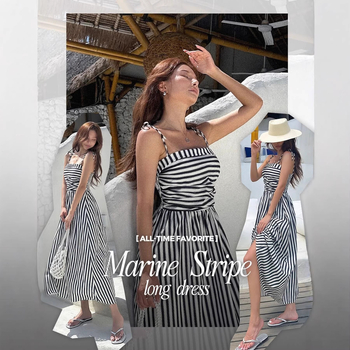 Rochie halter lungă, în dungă, poliester, fără mâneci, stil euro-american
