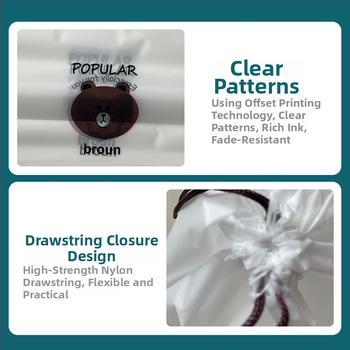 Torba za pohranu s vezicom u motivu medvjedića, dvostruka konstrukcija, mat završna obrada, za cipele, odjeću i kozmetiku za putovanja