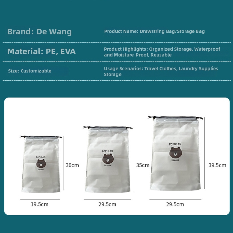 Torba za pohranu s vezicom u motivu medvjedića, dvostruka konstrukcija, mat završna obrada, za cipele, odjeću i kozmetiku za putovanja