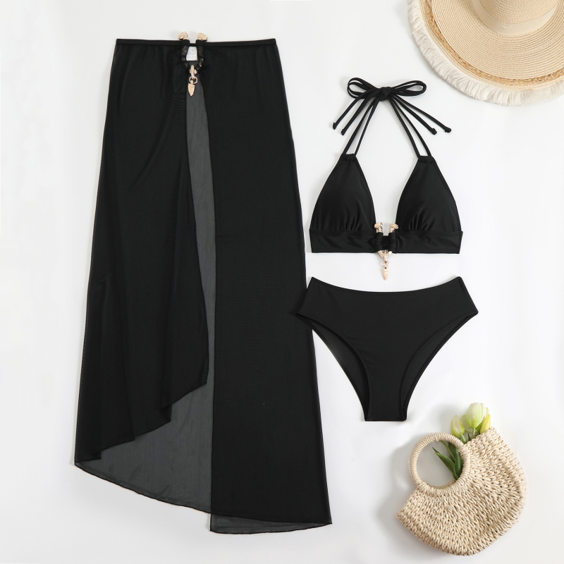 Trodjelni bikini set s mrežastom suknjom i ugrađenim košaricama, poliesterski materijal, za odrasle žene