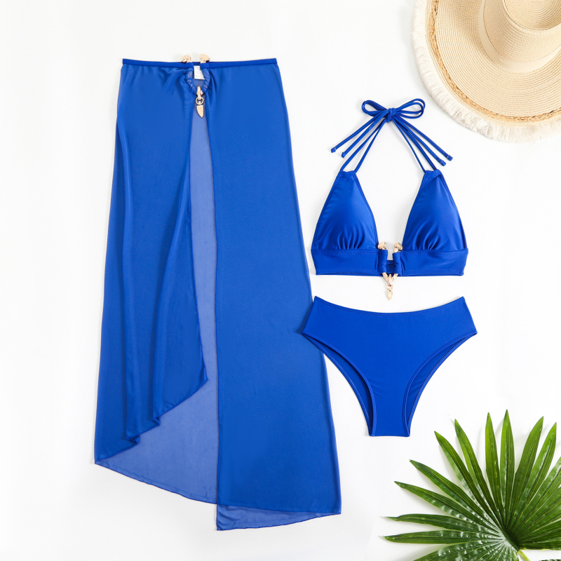 Trodjelni bikini set s mrežastom suknjom i ugrađenim košaricama, poliesterski materijal, za odrasle žene