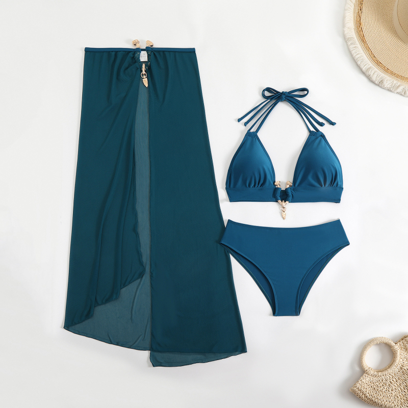 Trodjelni bikini set s mrežastom suknjom i ugrađenim košaricama, poliesterski materijal, za odrasle žene