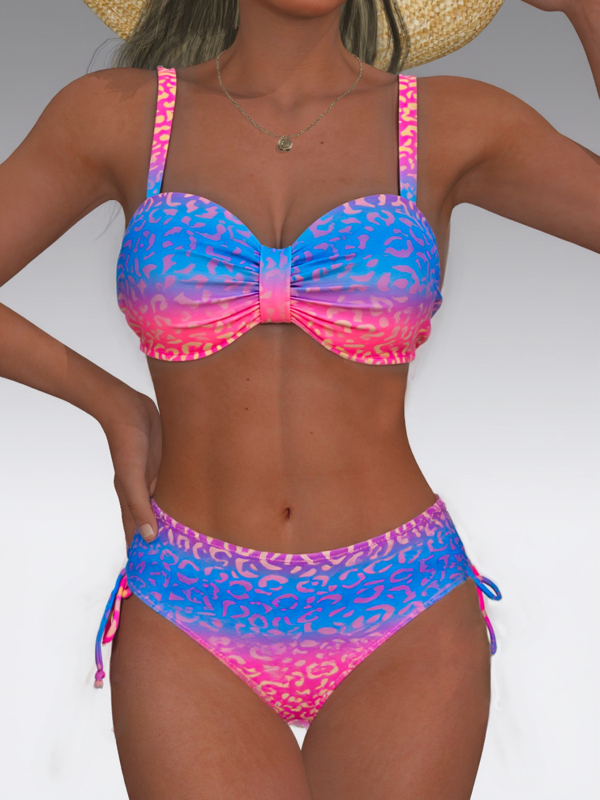 Ženski dvodijelni bikini s cvjetnim uzorkom i podstavljenim gornjim dijelom; tkanina 82% poliester, 18% elastan; podstava 95% poliester, 5% elastan; gustoća tkanine 200 g/m2