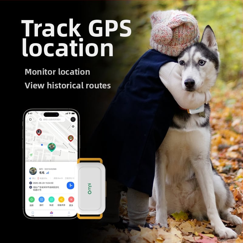 GPS тракер за кучета 4G, антиизгубване, интелигентно колие за големи кучета — PC корпус; литиева батерия; размери 70×35×22 мм; точност ≤10 m