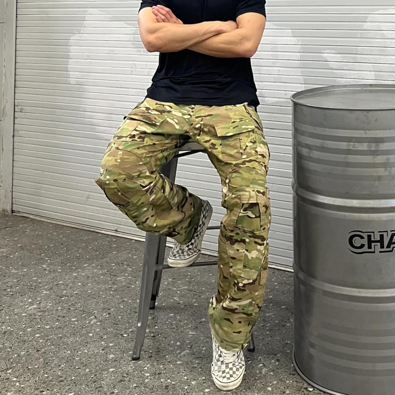 Pantaloni cargo tactici pentru bărbați, camuflați, drepti, talie medie, ușori, cu micro-elasticitate, pentru drumeții în aer liber