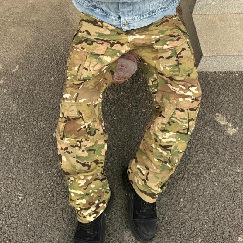 Pantaloni cargo tactici pentru bărbați, camuflați, drepti, talie medie, ușori, cu micro-elasticitate, pentru drumeții în aer liber