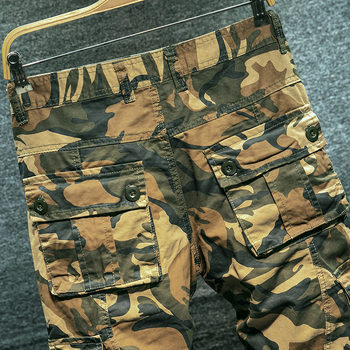 Pantaloni cargo camuflați pentru bărbați, croială dreaptă, talie medie, multe buzunare, 98% bumbac