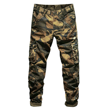 Pantaloni cargo camuflați pentru bărbați, croială dreaptă, talie medie, multe buzunare, 98% bumbac