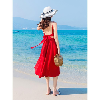 Rochie de plajă cu decolteu în V, fără mâneci, fundă decorativă, țesătură PVC, rochie lungă dintr-o singură piesă