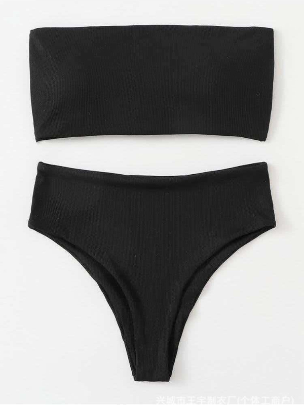 Set de bikini pentru femei din două piese – Dungi sau Uni, 82% poliester, Captuseală Spandex, Cupe cu bureți, Fără suport metalic