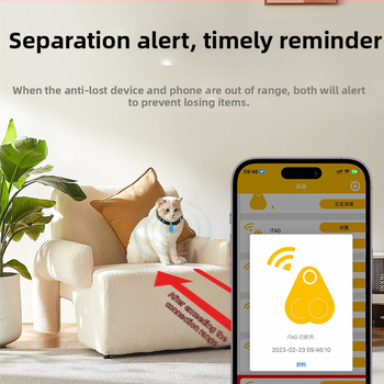 Dispozitiv FD-03 Bluetooth anti-pierdut, localizare bidirecțională pentru chei, portofel și animale de companie, rază 10–15 m, greutate 9,6 g, dimensiuni 50×26×10 mm, ABS