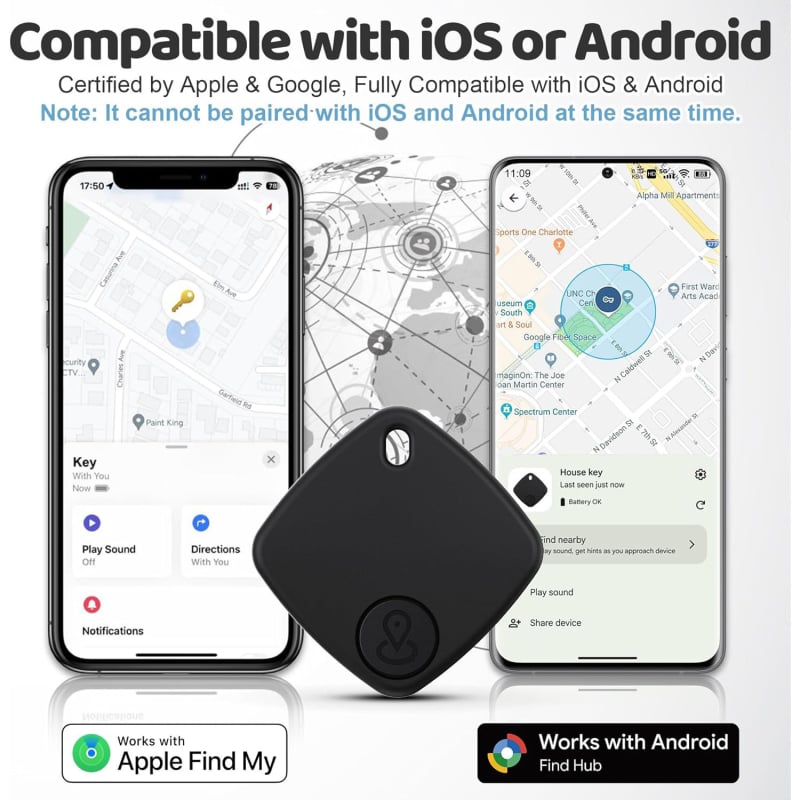 Find My Bluetooth tracker anti-pierdere pentru iOS/Android — chei, genți și bagaje, rază 30m, baterie 210mAh
