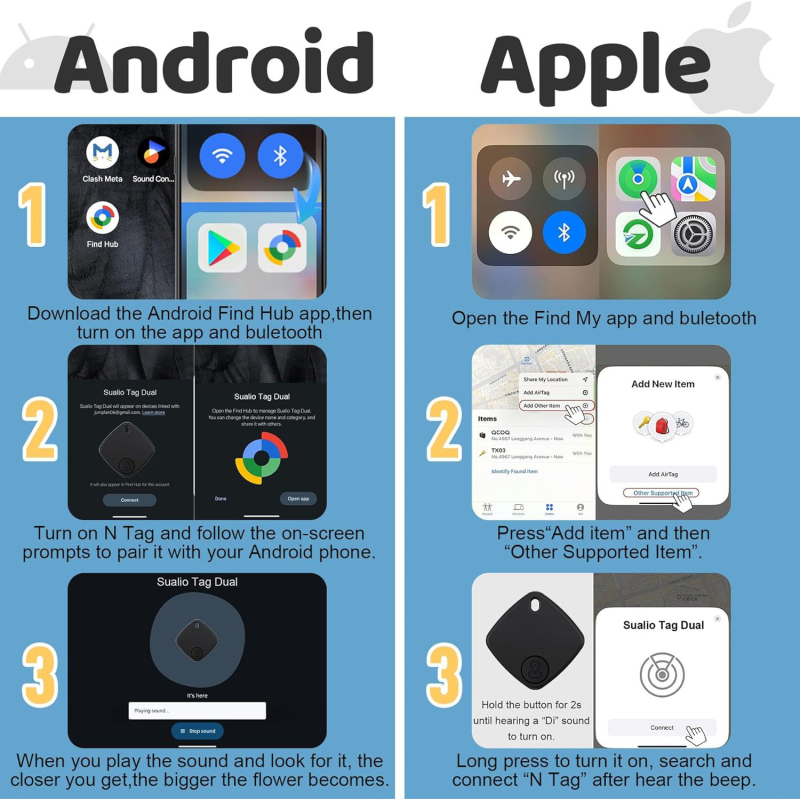 Find My Bluetooth tracker anti-pierdere pentru iOS/Android — chei, genți și bagaje, rază 30m, baterie 210mAh