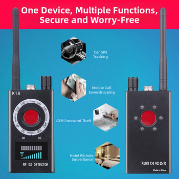 K18 bežični detektor – frekvencijski raspon 1–12000 Hz, zvuk/vibracijski alarm, pogodan za obitelj, putovanja i hotele