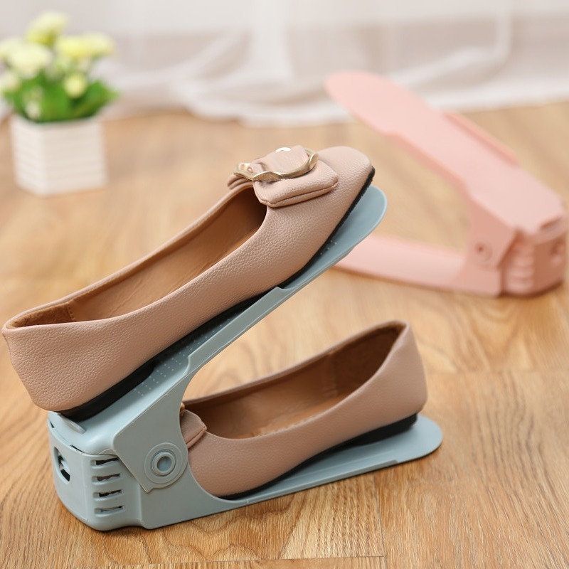 Raft plastic pentru pantofi, 2 etaje, reglabil, detașabil, material PP