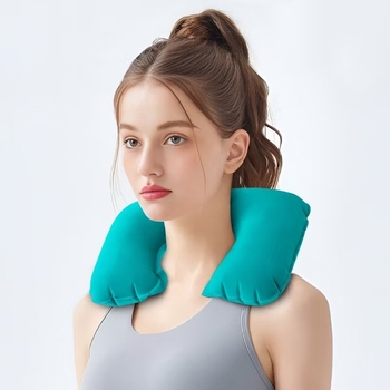 Φουσκωτό μαξιλάρι ταξιδιού σε σχήμα U με PVC φλοκ ύφασμα - φορητό, διπλωτό, ελαφρύ για ενήλικες