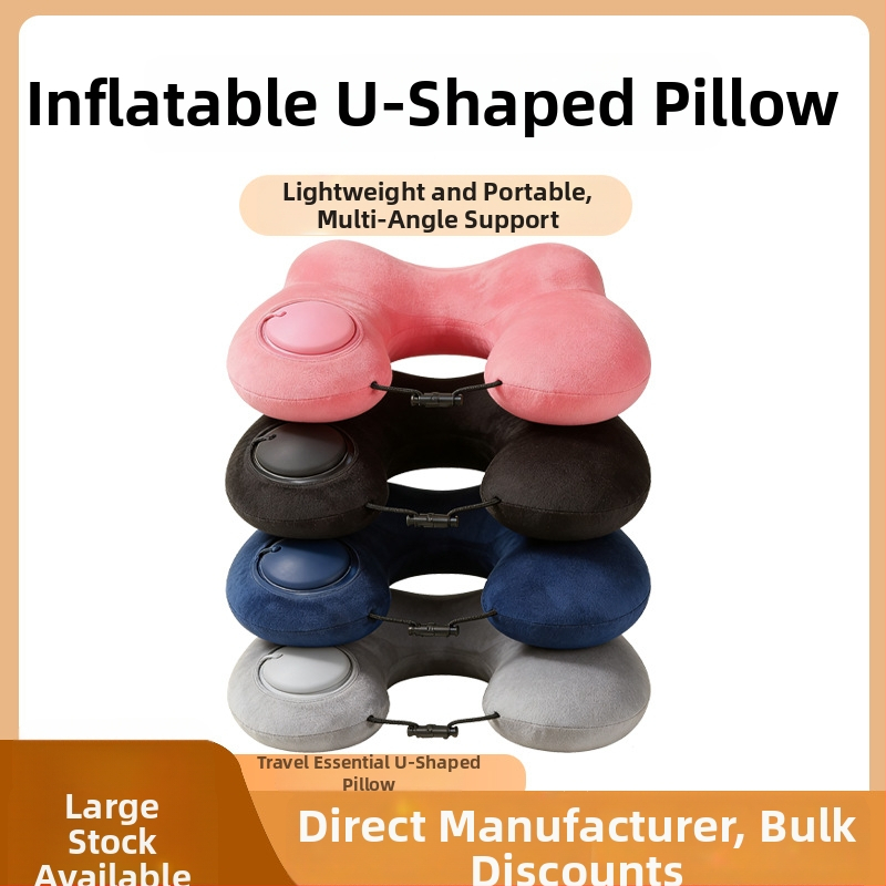 U tvarovaný nafukovací vankúš na stlačenie, určený pre kempovanie a služobné cesty, PVC materiál, 160 g, Red Journey
