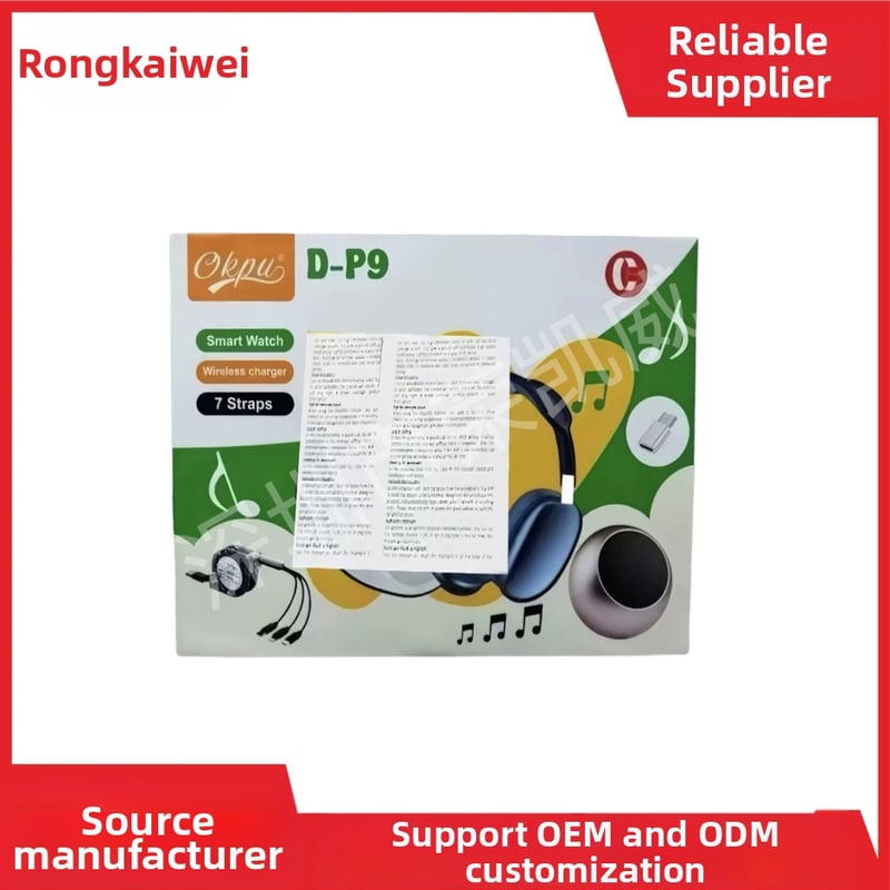 D-P9 pametni sat - Bluetooth pozivi, praćenje otkucaja srca, vodootporan, bežično punjenje, kompatibilan s iOS-om - sportske slušalice + mini audio set