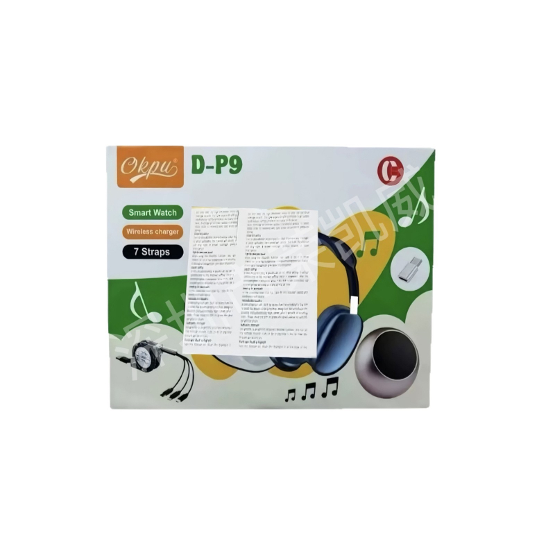 D-P9 pametni sat - Bluetooth pozivi, praćenje otkucaja srca, vodootporan, bežično punjenje, kompatibilan s iOS-om - sportske slušalice + mini audio set