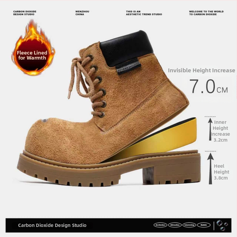 Unisex čizme za svakodnevnu upotrebu i planinarenje, povećanje visine 6–8 cm, gumeni đon, podstava od platna, casual planinarski stil