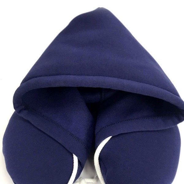 Pernă de gât cu glugă, în formă de U, cu umplutură din granule de spumă, pentru adulți – suport cervical de călătorie; material de bază: poliester; material exterior: nailon