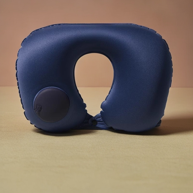 Pernă de călătorie Ruyue, cu formă U, gonflabilă, portabilă, cu țesătură catifelată, potrivită pentru mașină, avion și activități în aer liber