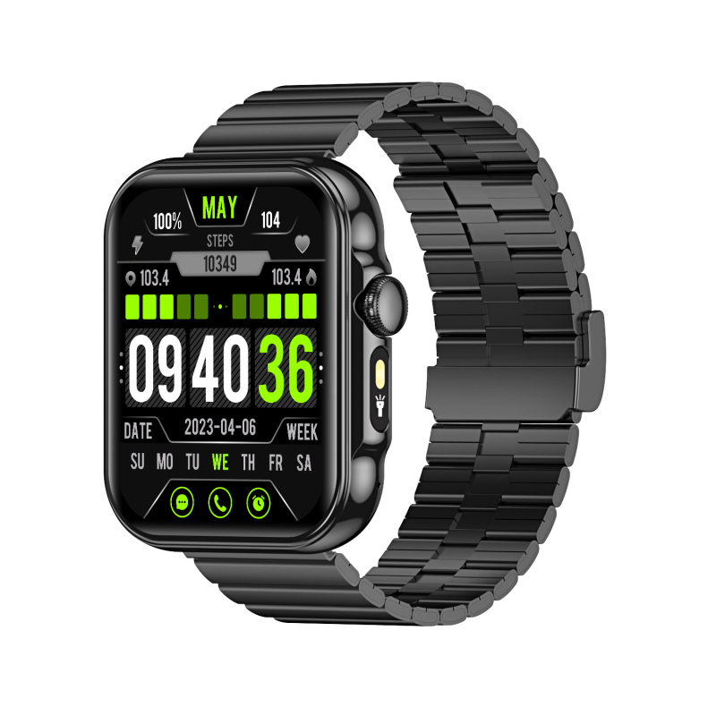 Ceas inteligent cu ecran AMOLED, cadran pătrat, carcasă din aliaj de aluminiu, curea din silicon, autonomie baterie 7–14 zile