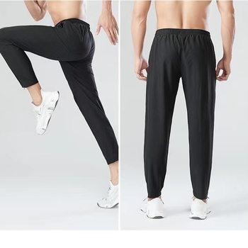 Pantaloni de alergare unisex cu fermoar, uscare rapidă, amestec poliester, patru sezoane, croială dreaptă