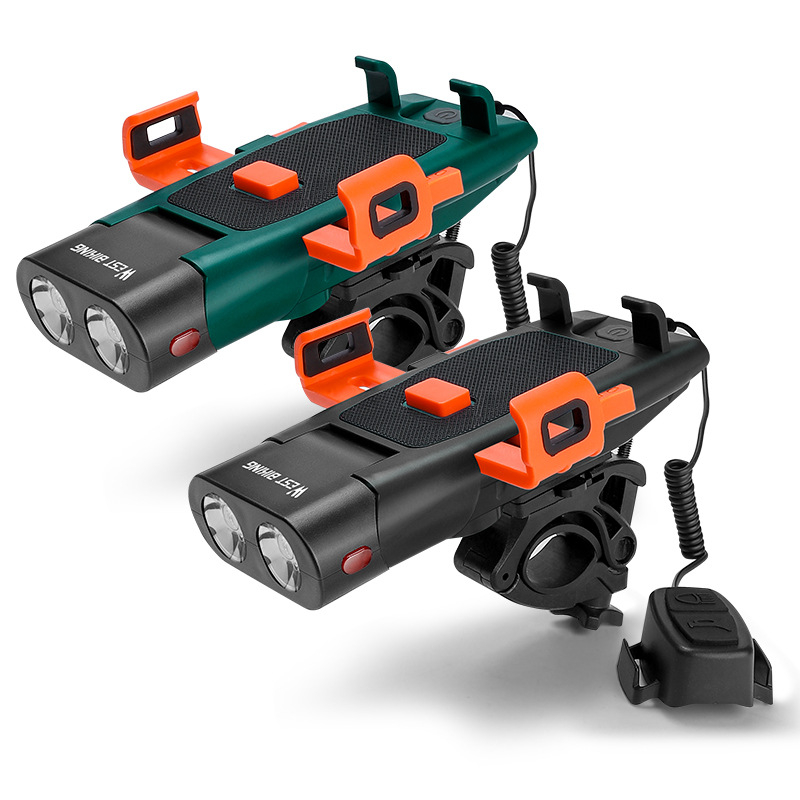 WEST BIKING Suport de telefon pentru bicicletă cu far frontal și baterie încorporată, încuriere printr-un singur clic pentru bicicletă de munte