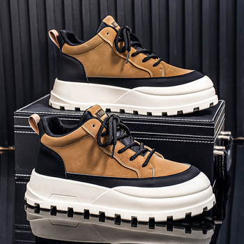 Muške čizme Martin srednje visine, protuklizna potplat, debela potplat, gornji dio od sintetičke kože, prednje vezanje, PU uložak, mrežasta podstava, jesen 2025