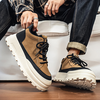 Muške čizme Martin srednje visine, protuklizna potplat, debela potplat, gornji dio od sintetičke kože, prednje vezanje, PU uložak, mrežasta podstava, jesen 2025