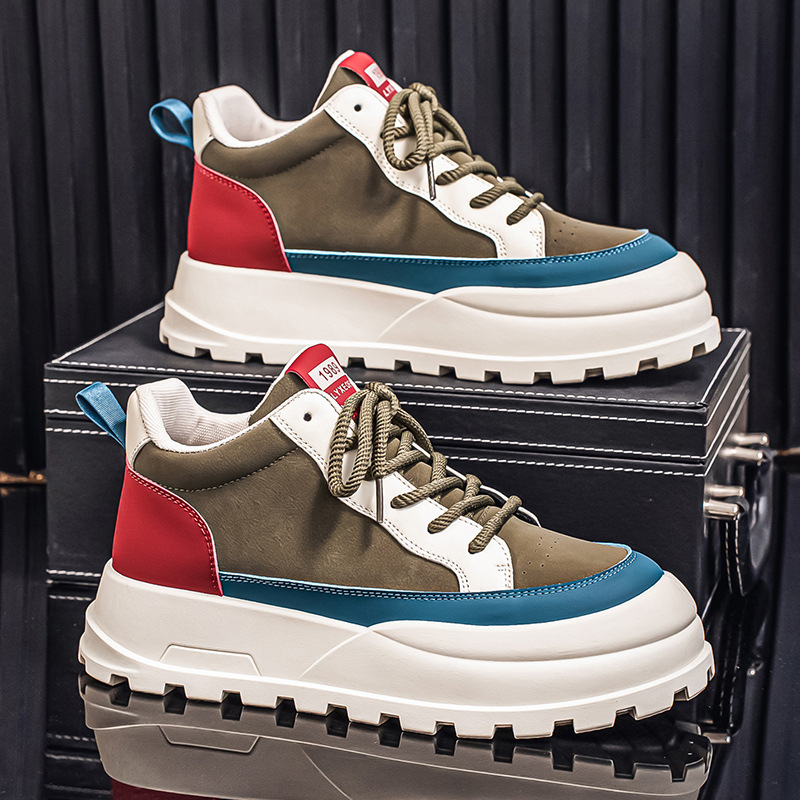 Muške čizme Martin srednje visine, protuklizna potplat, debela potplat, gornji dio od sintetičke kože, prednje vezanje, PU uložak, mrežasta podstava, jesen 2025