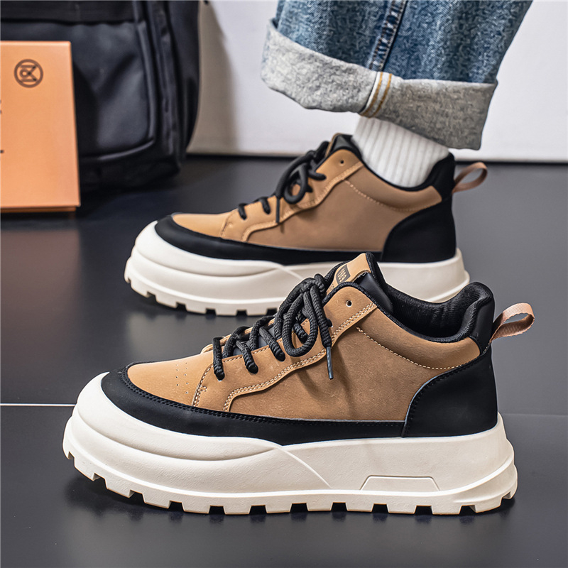 Muške čizme Martin srednje visine, protuklizna potplat, debela potplat, gornji dio od sintetičke kože, prednje vezanje, PU uložak, mrežasta podstava, jesen 2025